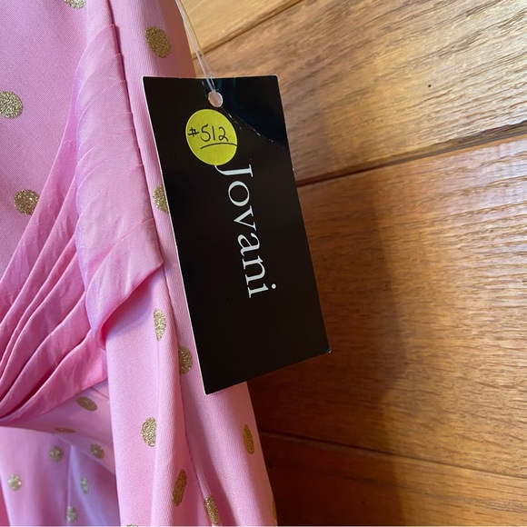 Jovani NWT Y2K pink gold polka dot strapless train gown prom dress - Picture 6 of 8